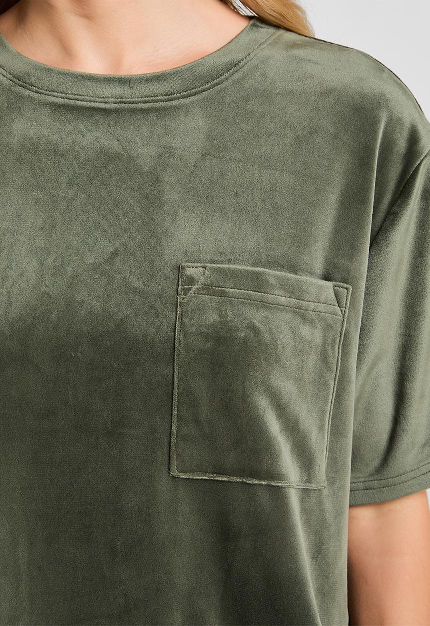 Hunkemoller - Top ss velours pocket - green