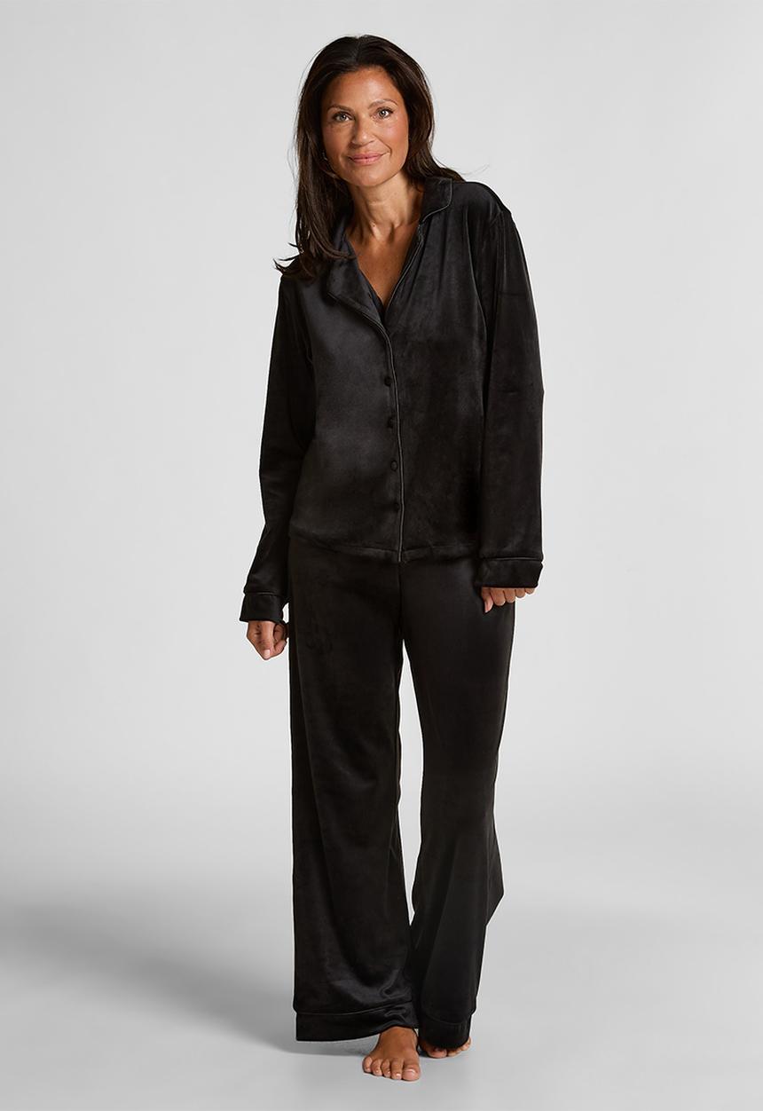 Hunkemoller - Pant velours piping - black