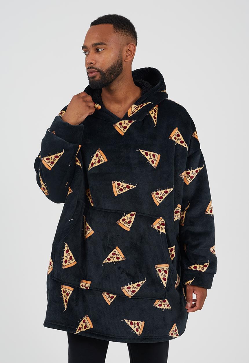 Brave Soul - Snuggie Hoodie With Pizza Print - Black/Multi