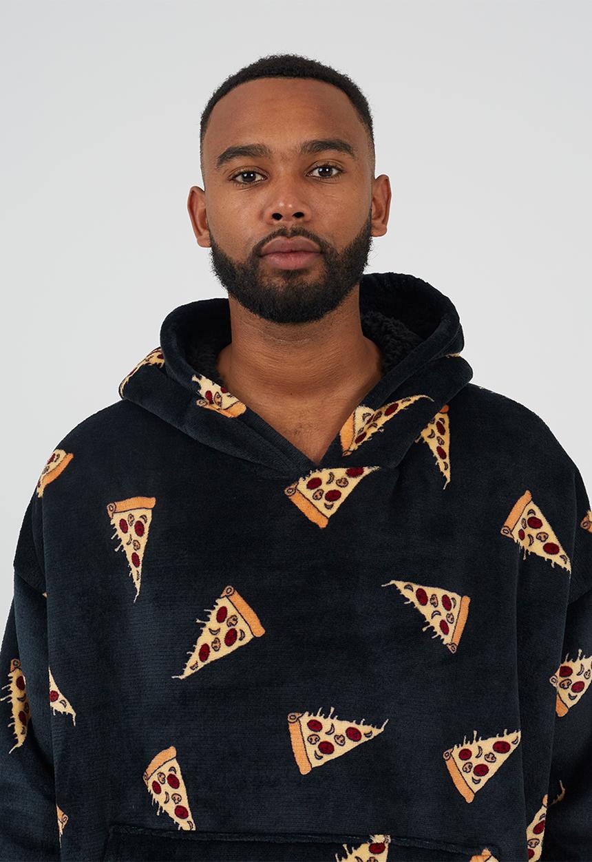Brave Soul - Snuggie Hoodie With Pizza Print - Black/Multi