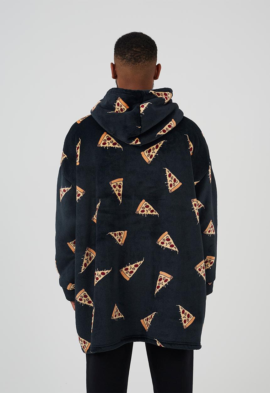 Brave Soul - Snuggie Hoodie With Pizza Print - Black/Multi