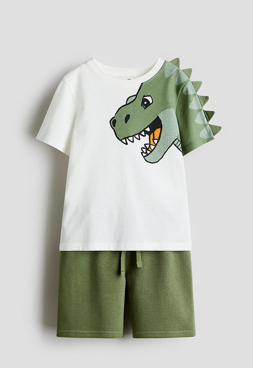 H&M - 2-Piece top and shorts set - white/dinosaur