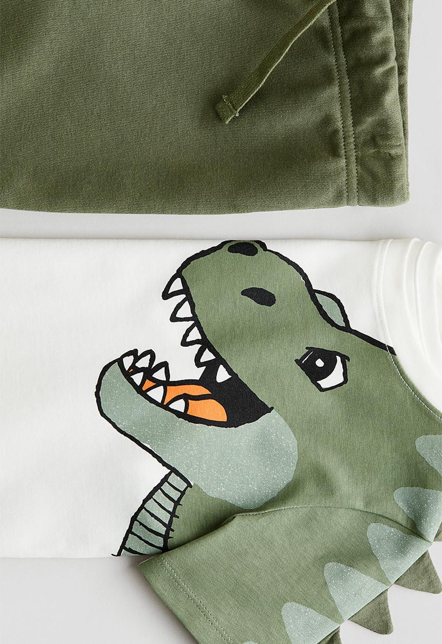 H&M - 2-Piece top and shorts set - white/dinosaur