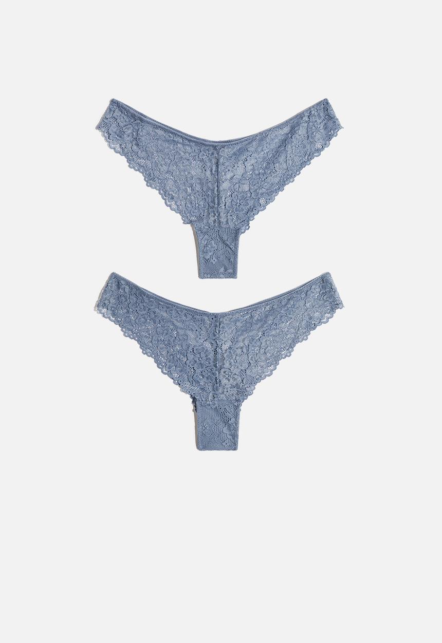 H&M - 2-pack lace brazilian briefs - blue