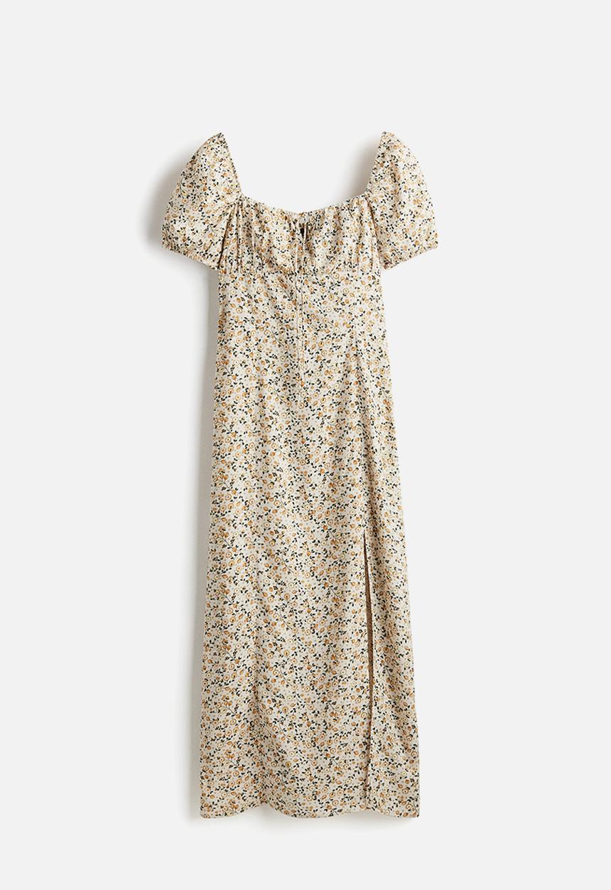 H&M - Puff-sleeved dress - light beige/floral