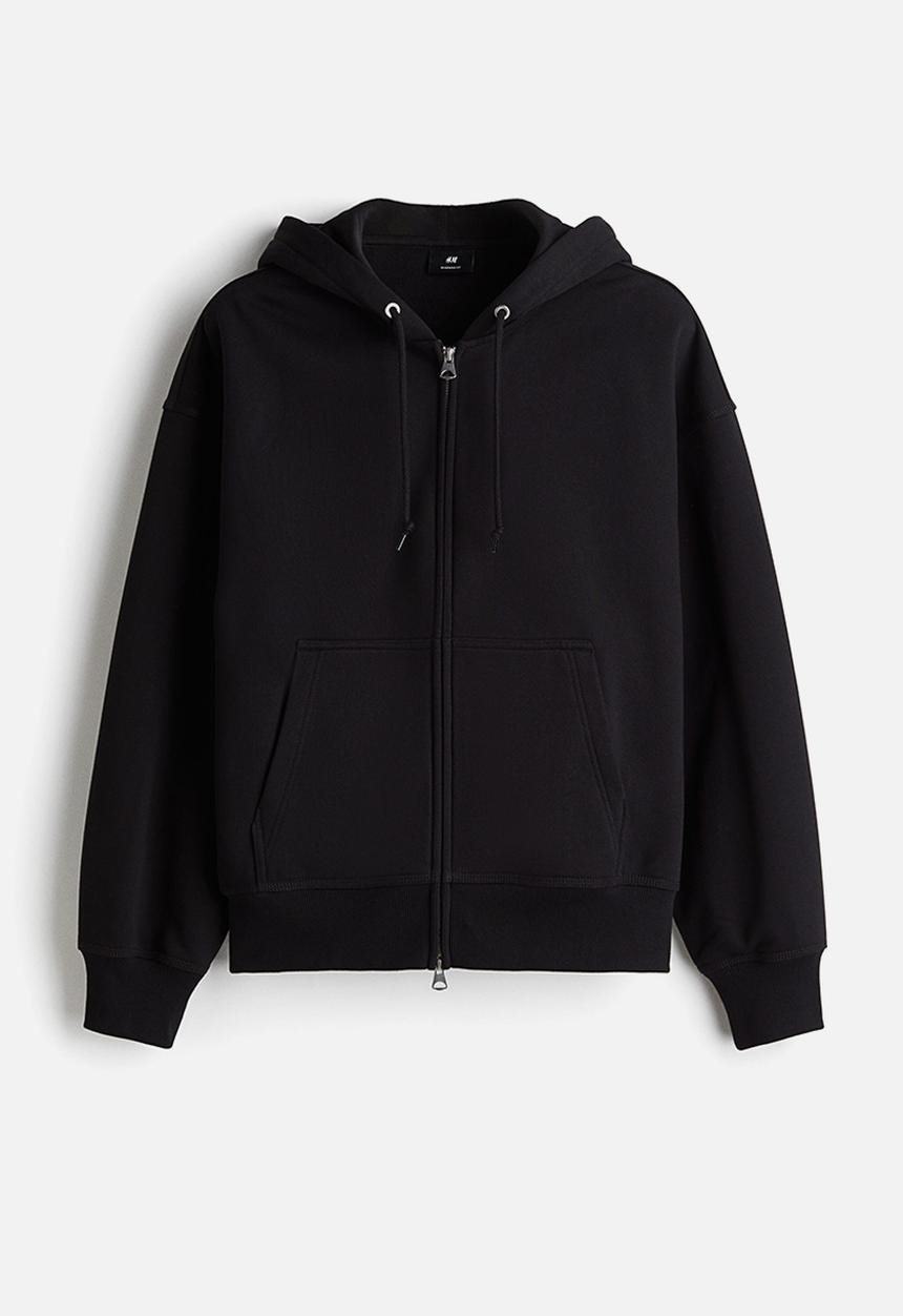 Oversized fit zip-through hoodie - black - 1240531009