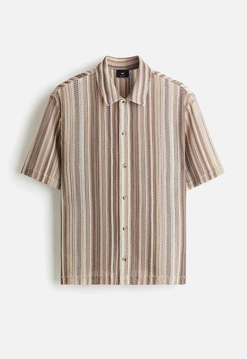 H&M - Regular fit crochet-look shirt - beige striped