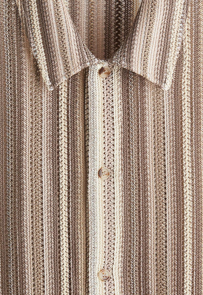 H&M - Regular fit crochet-look shirt - beige striped