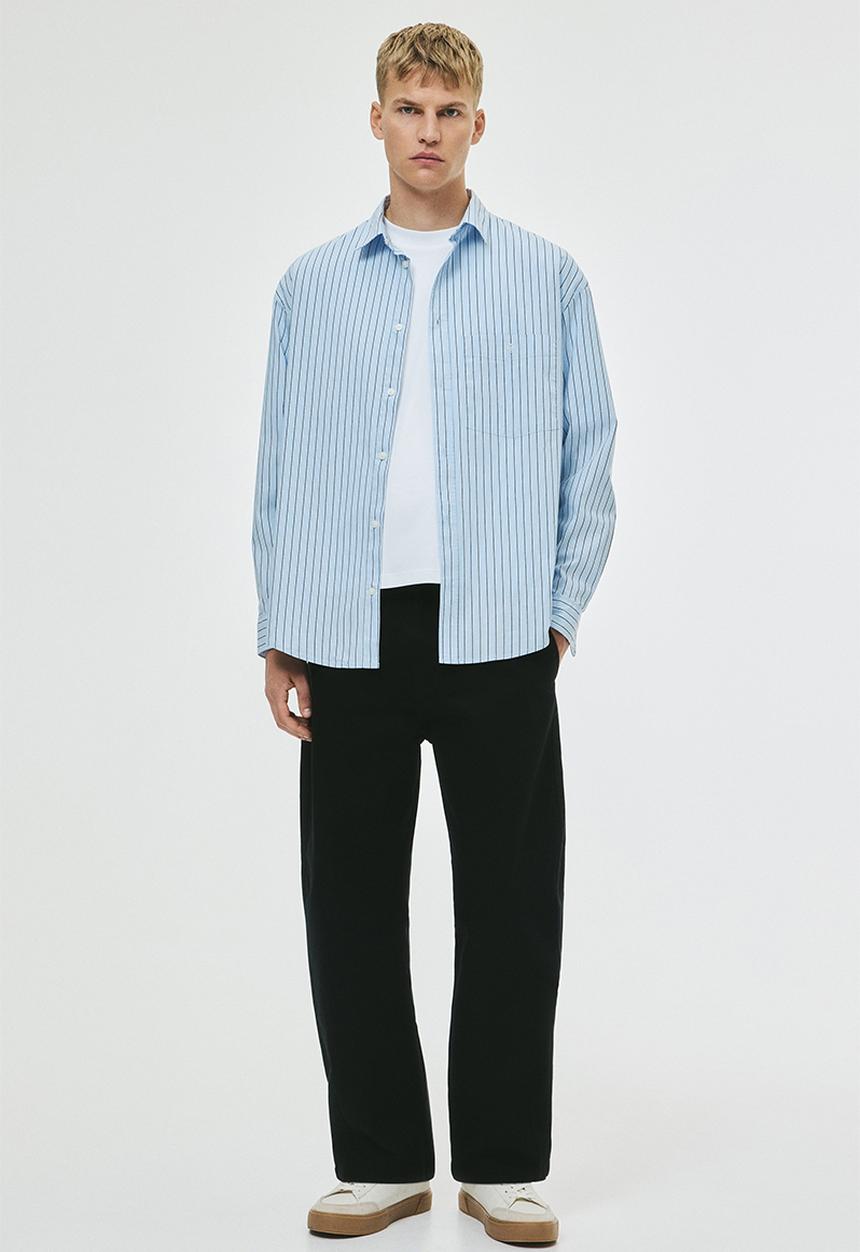 H&M - Loose fit poplin shirt - blue pinstriped