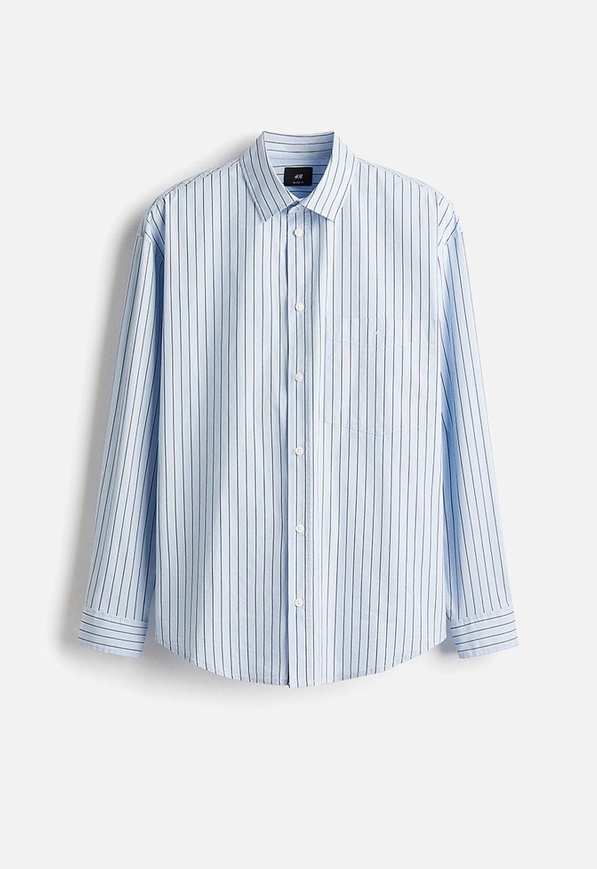H&M - Loose fit poplin shirt - blue pinstriped