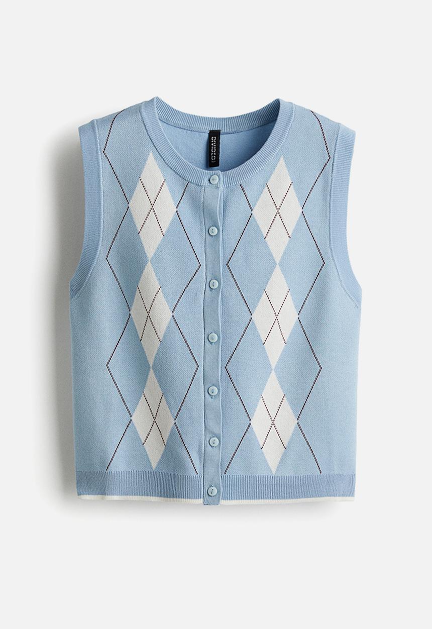 H&M - Fine-knit waistcoat - light blue/argyle pattern