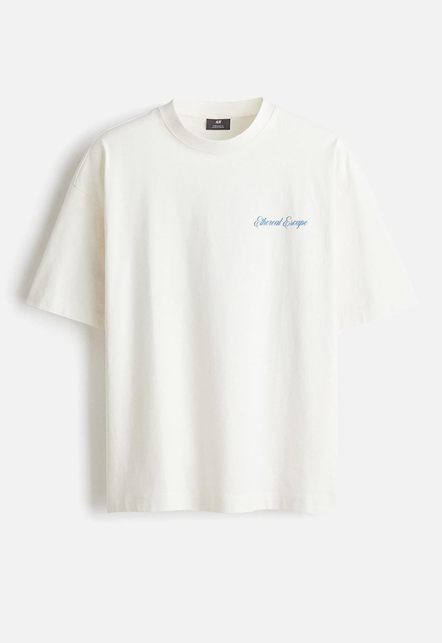 H&M - Oversized fit printed t-shirt - white ethereal escape