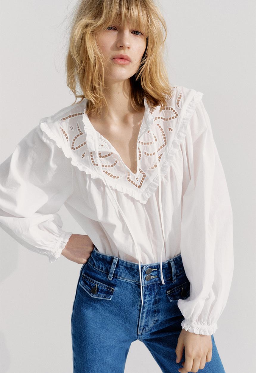 Broderie anglaise-detail blouse - white - 1305068001