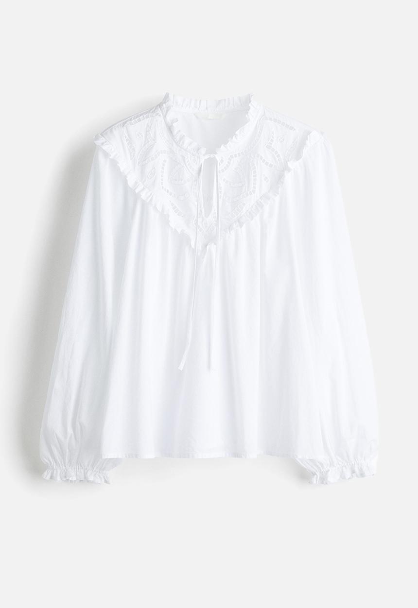 H&M - Broderie anglaise-detail blouse - white