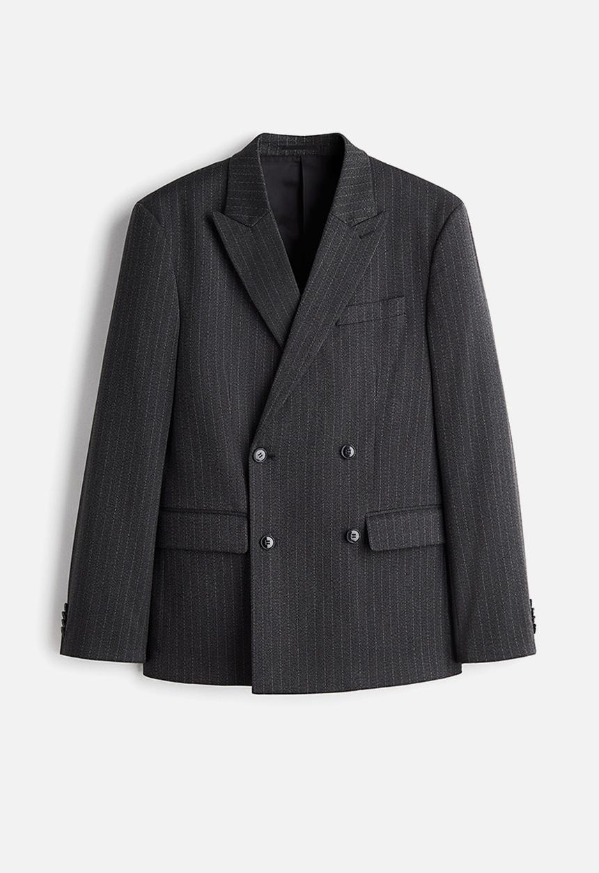 H&M - Relaxed fit double-breasted jacket - dark grey pinstriped
