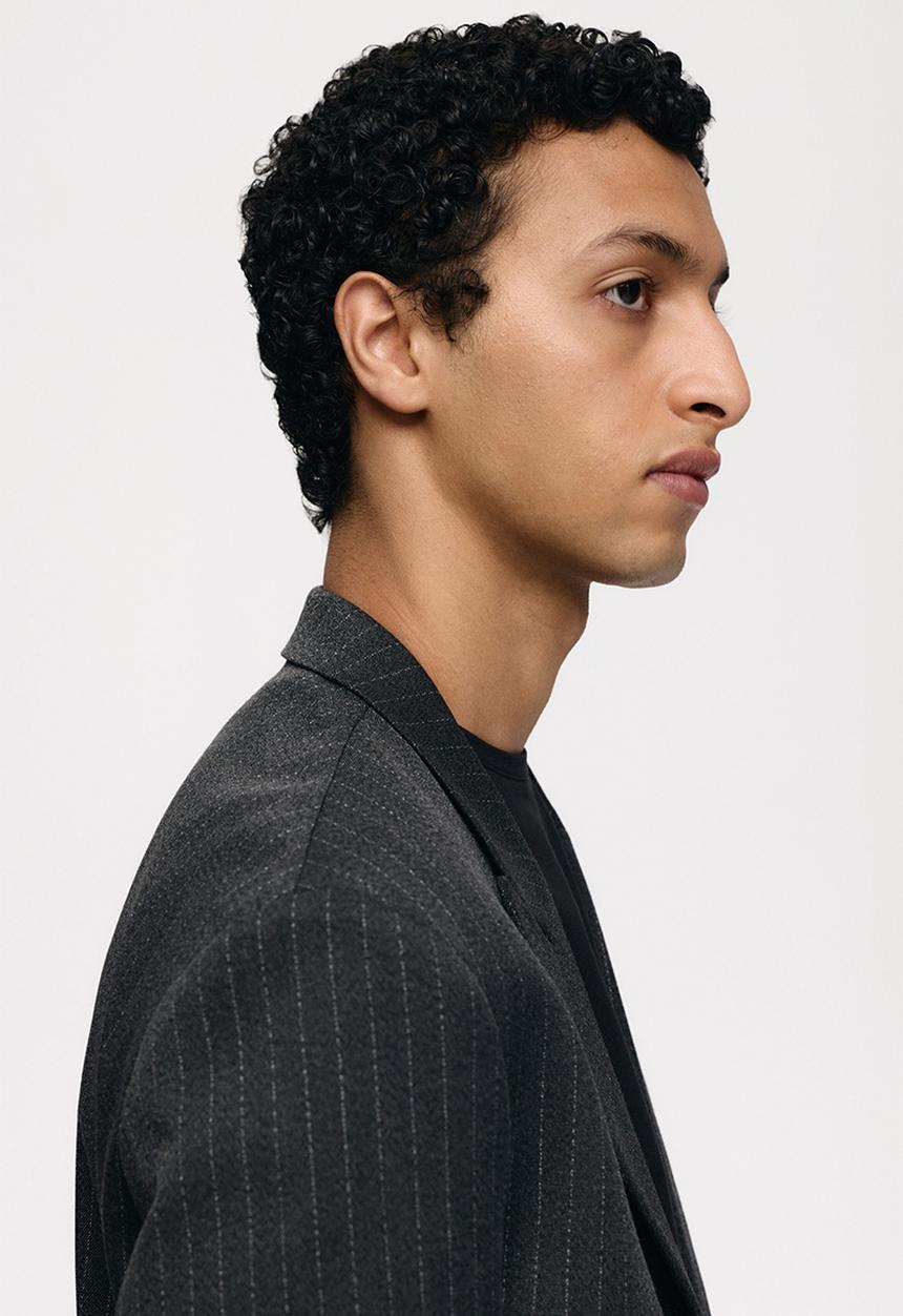 H&M - Relaxed fit double-breasted jacket - dark grey pinstriped