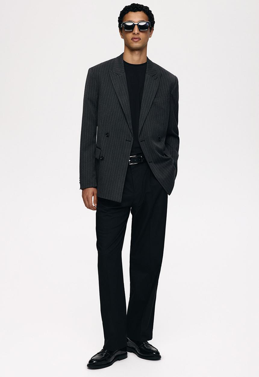 H&M - Relaxed fit double-breasted jacket - dark grey pinstriped