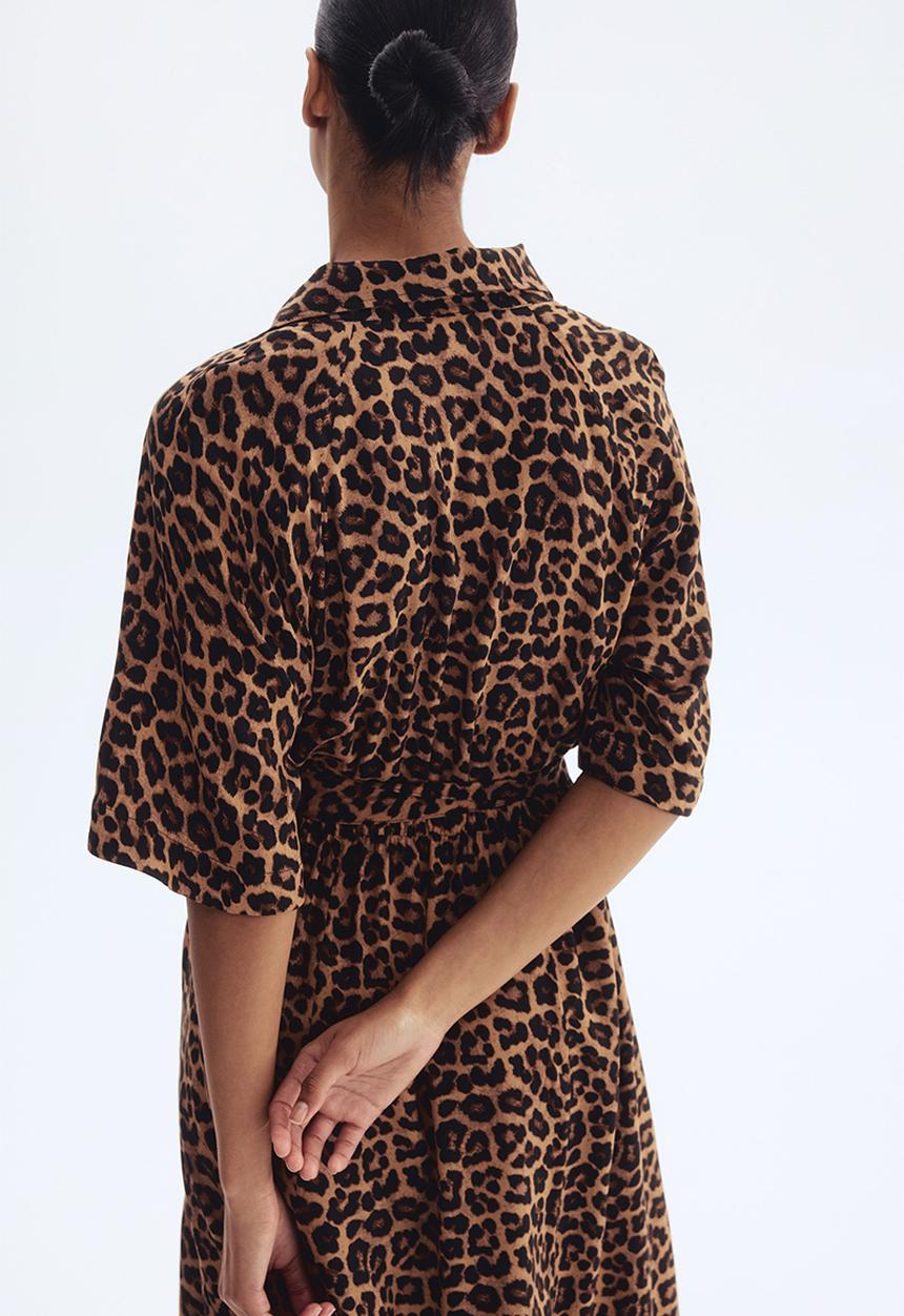 H&M - Tie-belt shirt dress - dark beige/leopard print