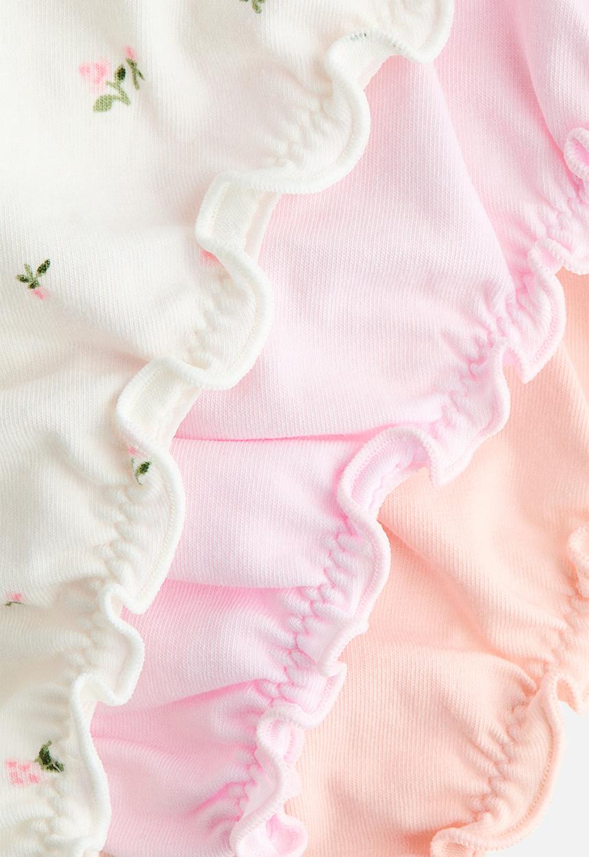 H&M - 3-pack overlock-detail thong briefs - white/floral 