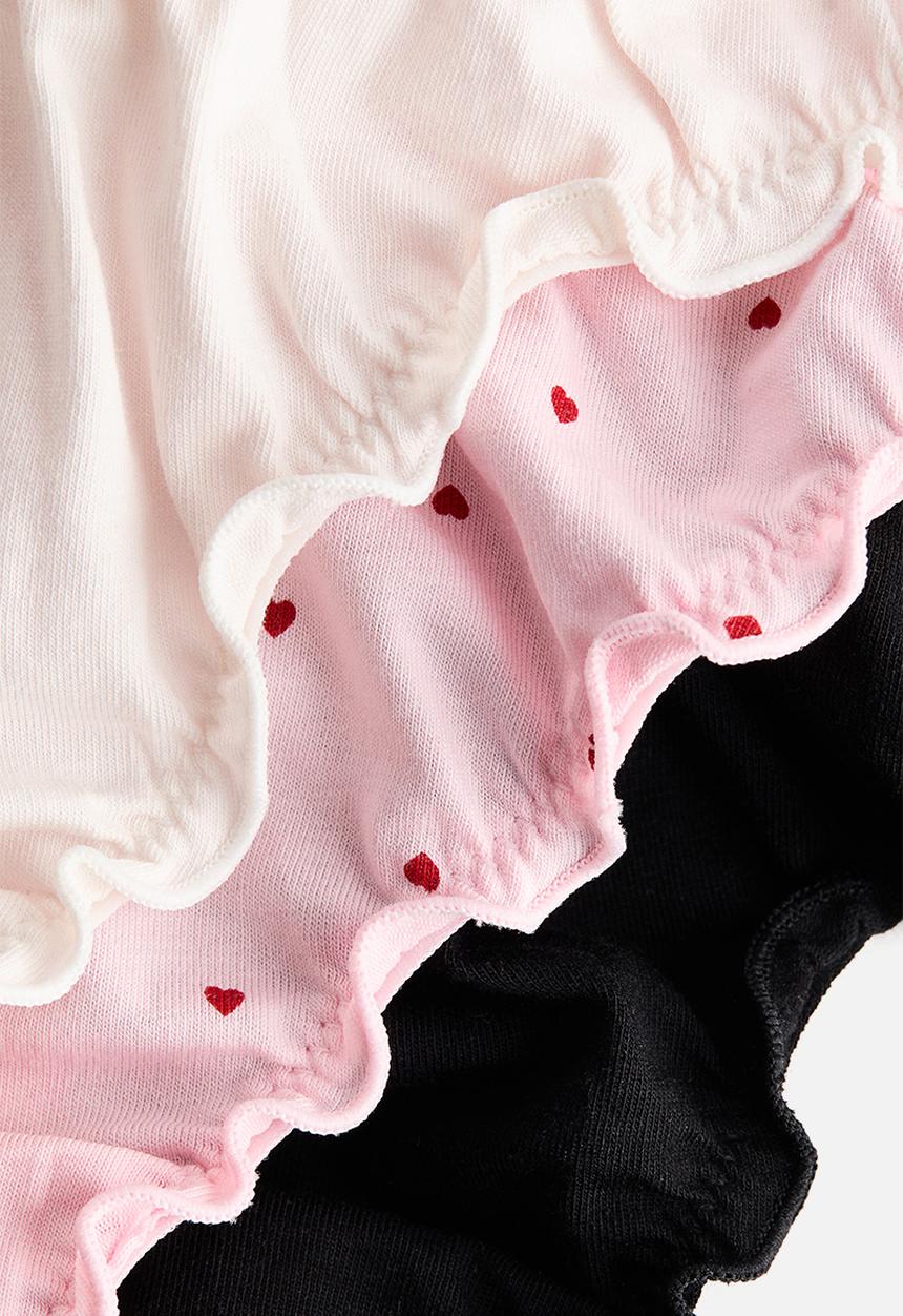 H&M - 3-pack overlock-detail thong briefs - light pink/hearts 