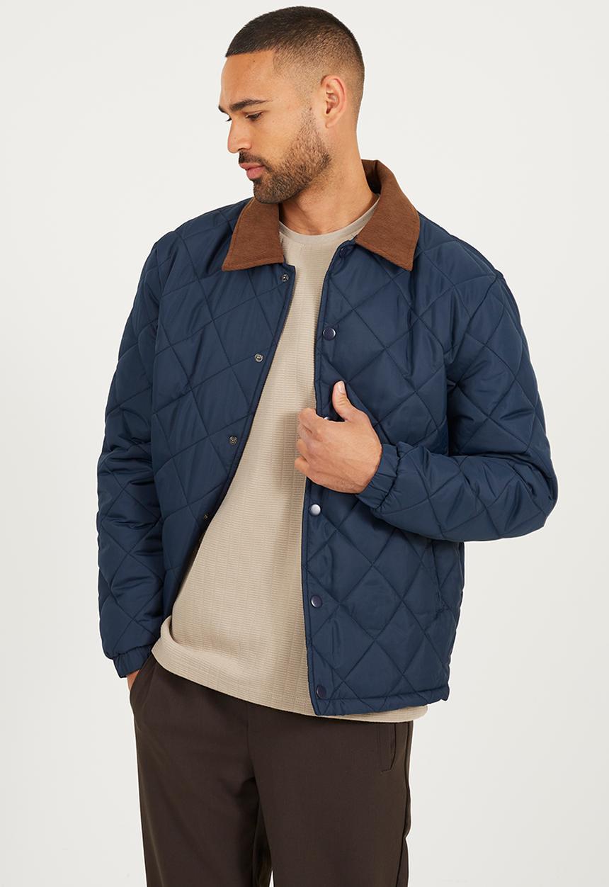 Brave Soul - Quilted Padded Coach Jacket - Navy