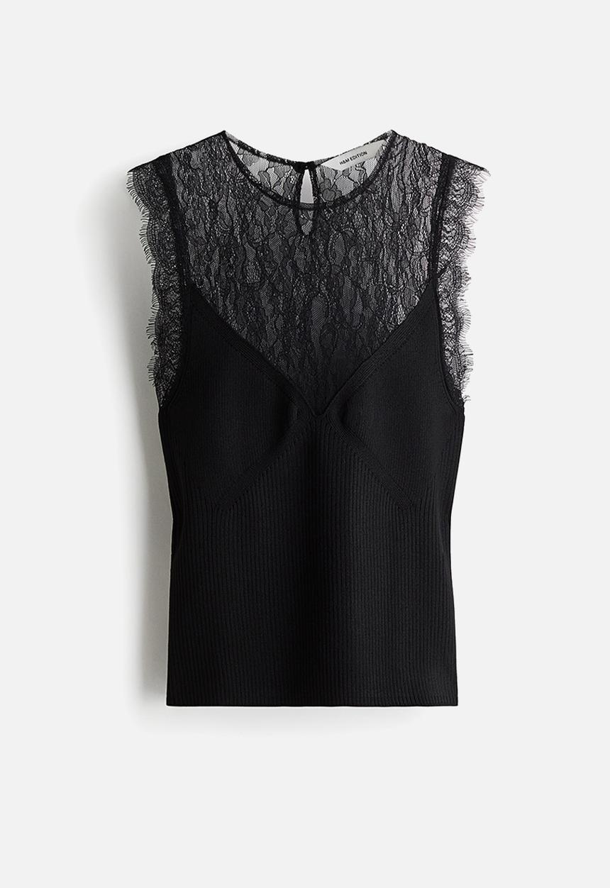 H&M - Lace-detail top - black