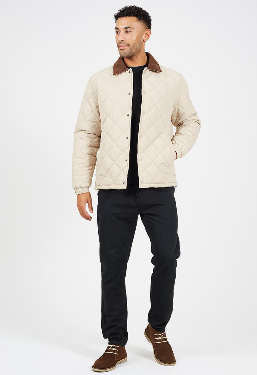 Brave Soul - Quilted Padded Coach Jacket - Stone