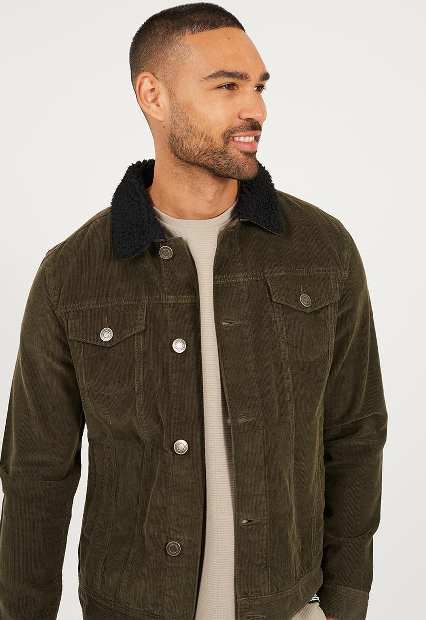 Brave Soul - Cord Jacket - Khaki Cord/ Black Borg