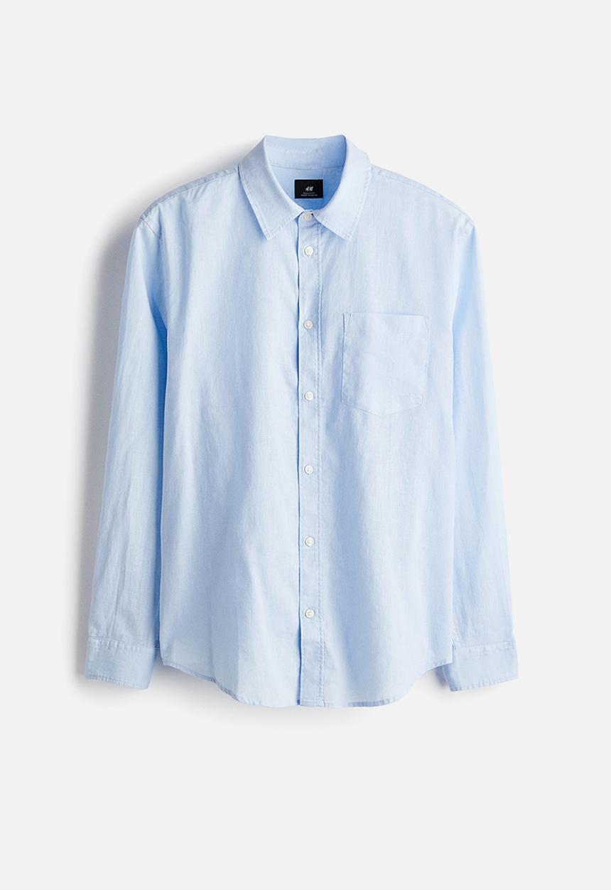 H&M - Regular fit linen-blend shirt - light blue