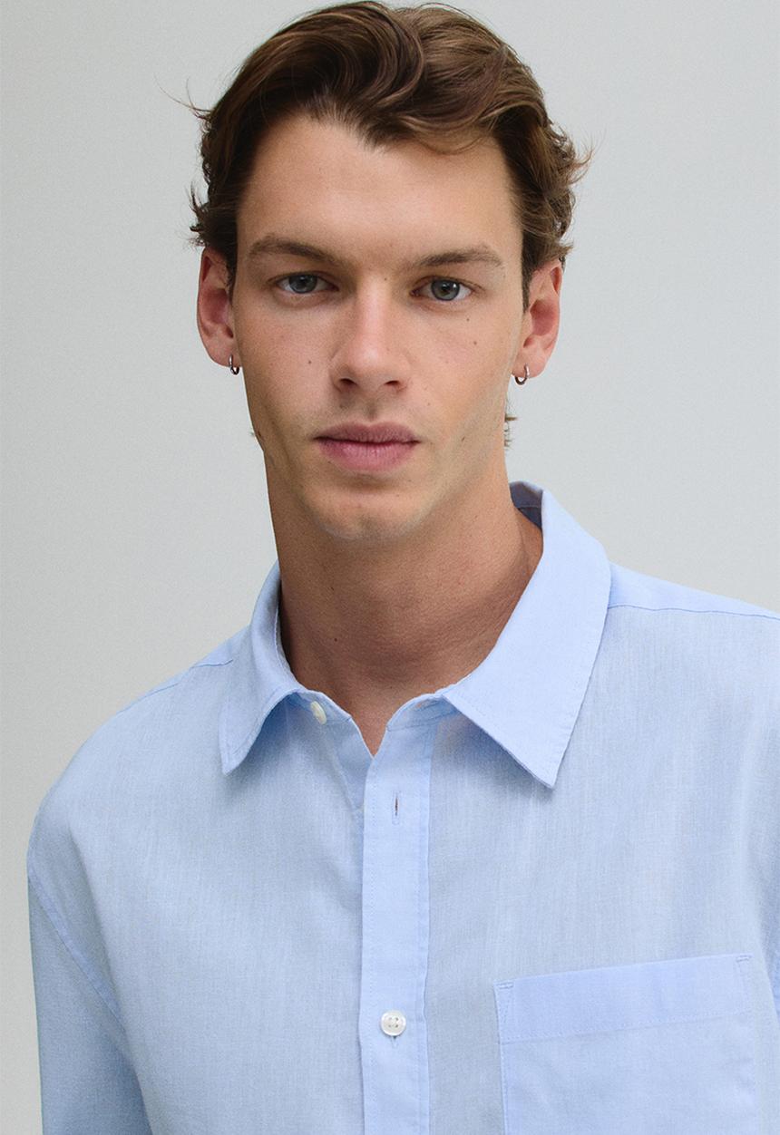 H&M - Regular fit linen-blend shirt - light blue
