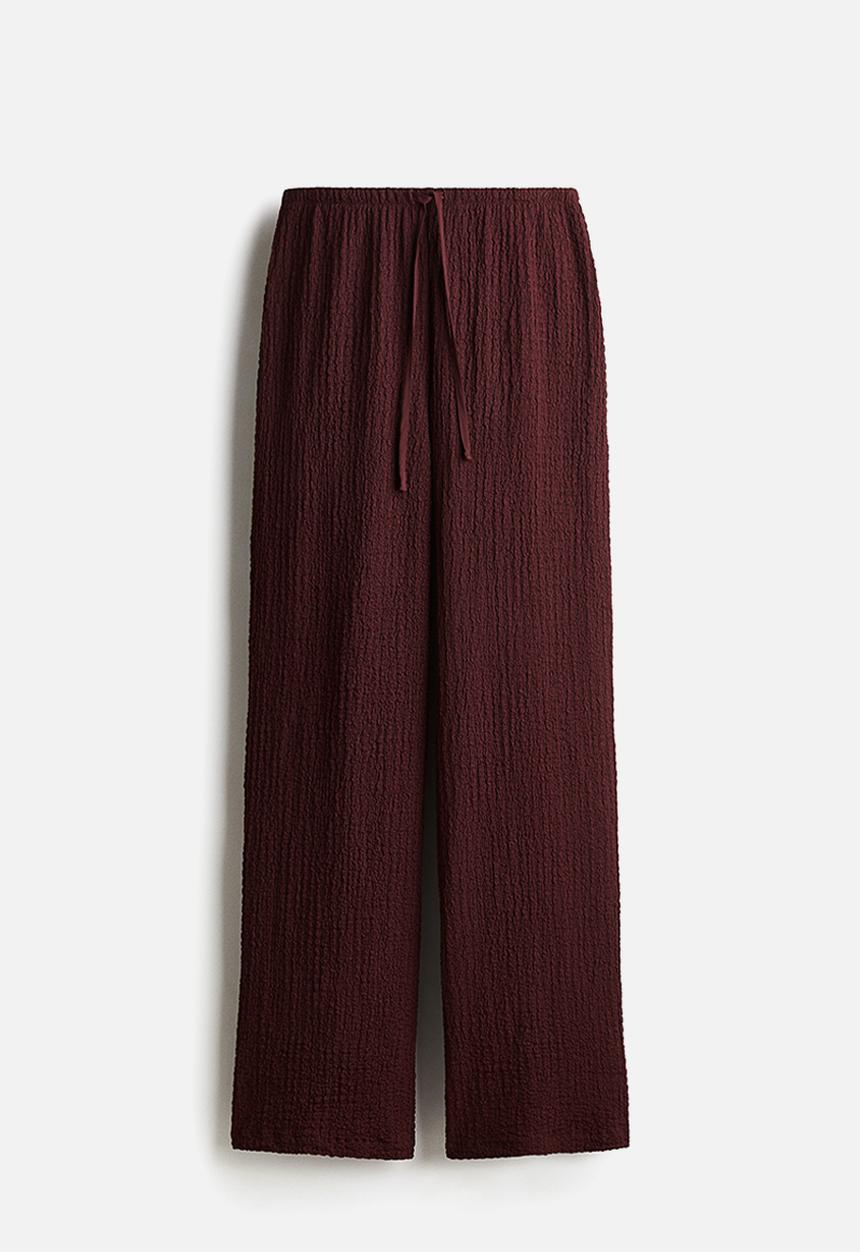 H&M - Crinkled drawstring trousers - burgundy