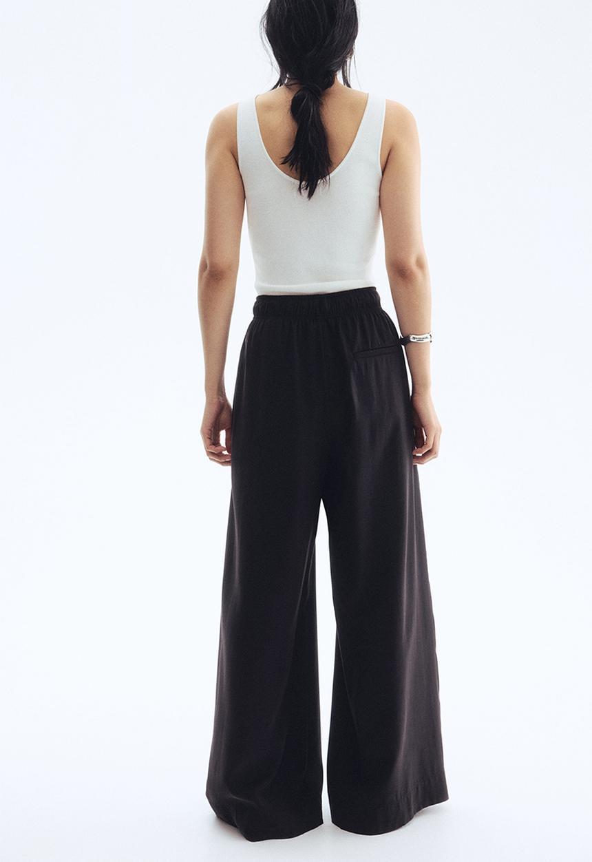 H&M - Wide tie-belt trousers - black