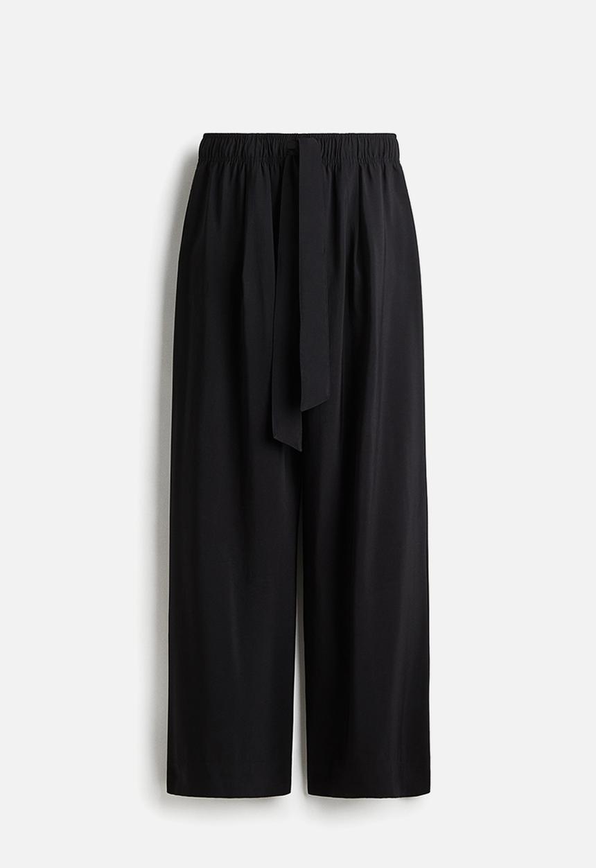 H&M - Wide tie-belt trousers - black