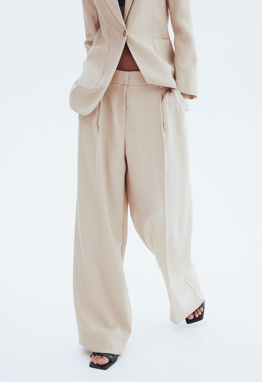 H&M - Wide tailored trousers - light beige