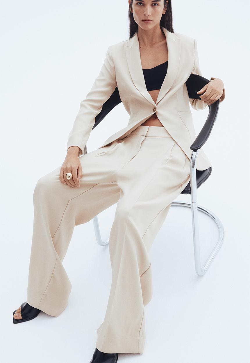 H&M - Wide tailored trousers - light beige