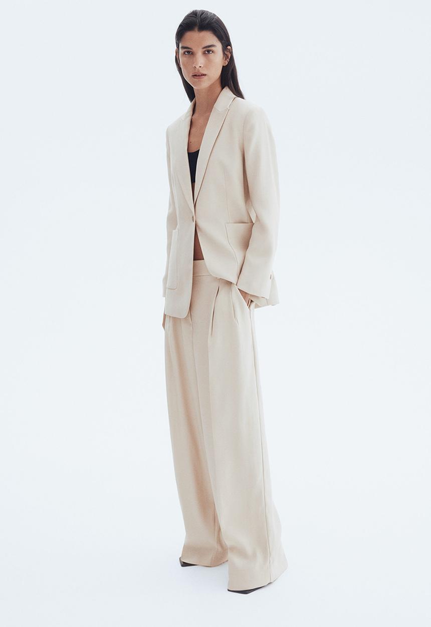 H&M - Wide tailored trousers - light beige