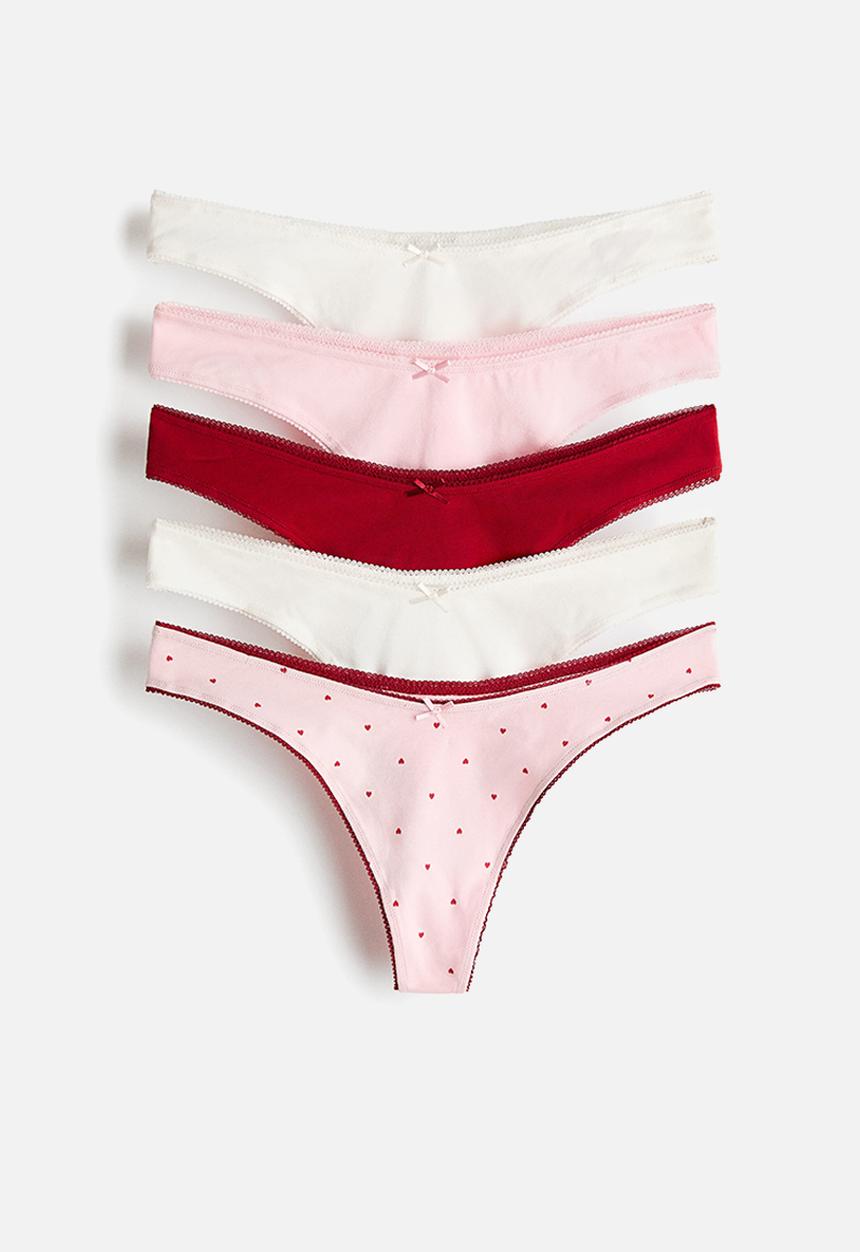 H&M - 5-pack cotton thong briefs - pink,white,red