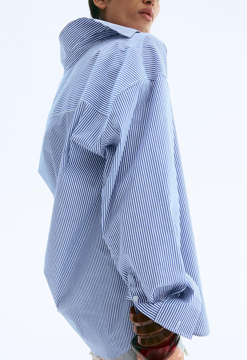 H&M - Oversized cotton poplin shirt - light blue & white striped