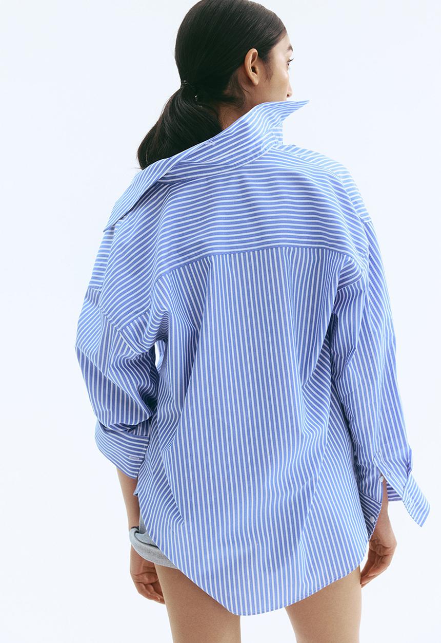 H&M - Oversized cotton poplin shirt - light blue & white striped