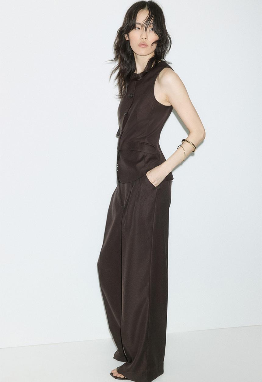 H&M - Wide tailored trousers - dark brown
