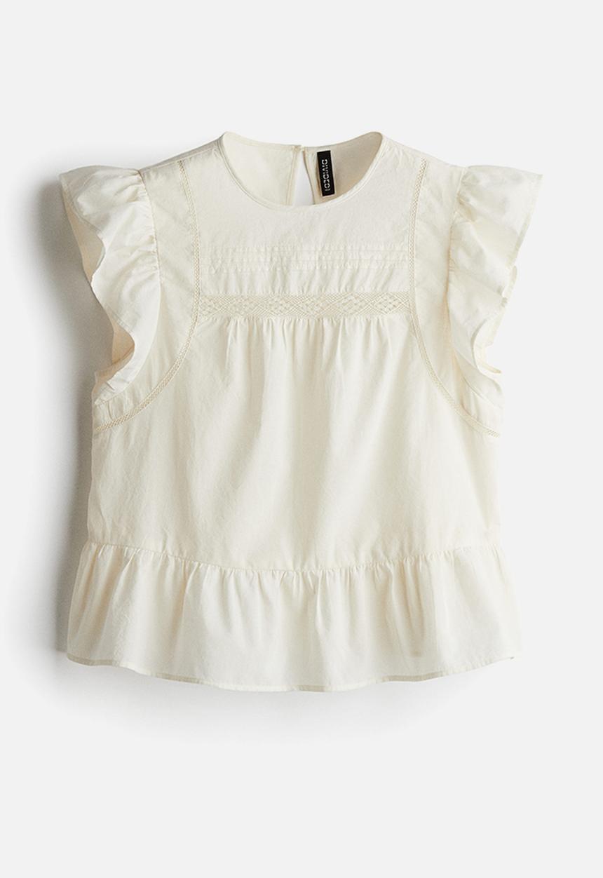H&M - Lace-inset peplum blouse - cream