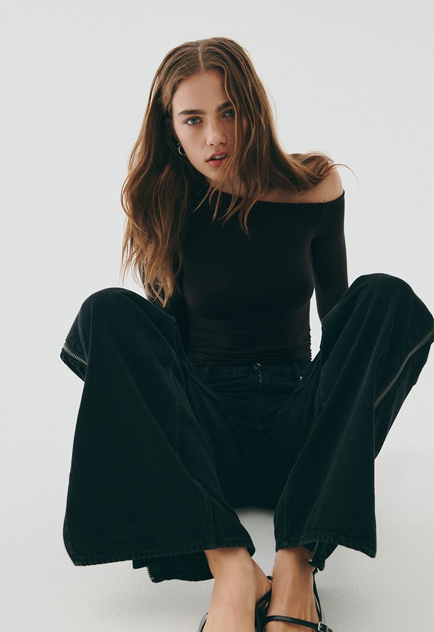 H&M - Draped one-shoulder top - black