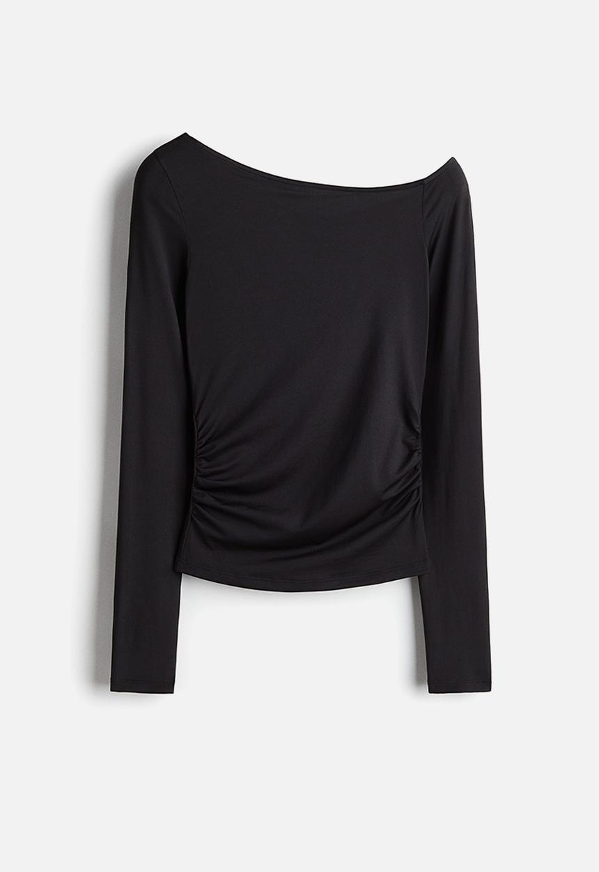 H&M - Draped one-shoulder top - black