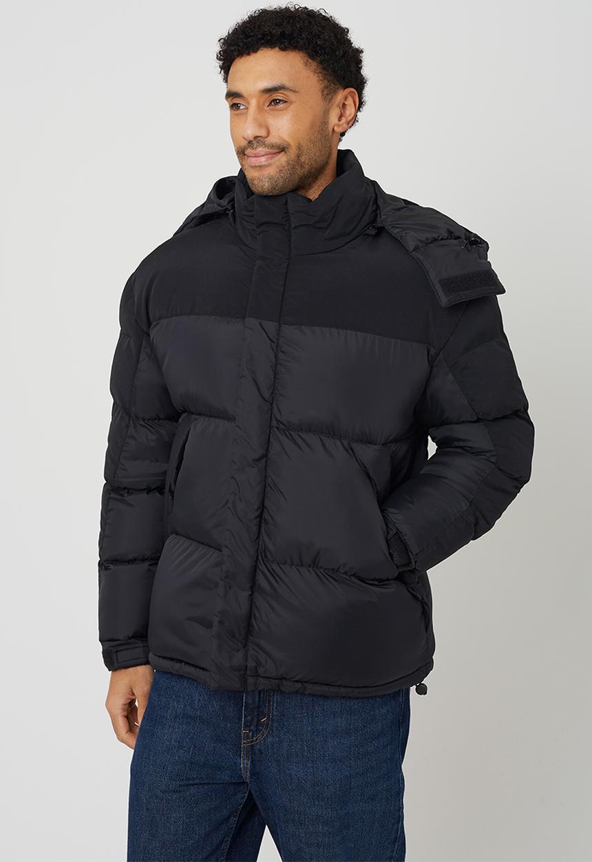 Brave Soul - Oversized Zip Throughpadded Jacket With Hood - Black