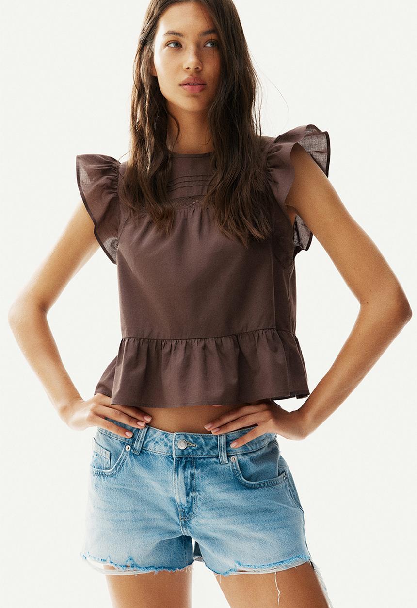 H&M - Lace-inset peplum blouse - brown