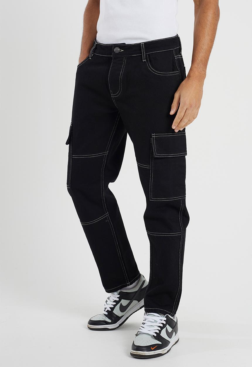 Brave Soul - Loose Fit Cargo Denim Jean - Black Long Length