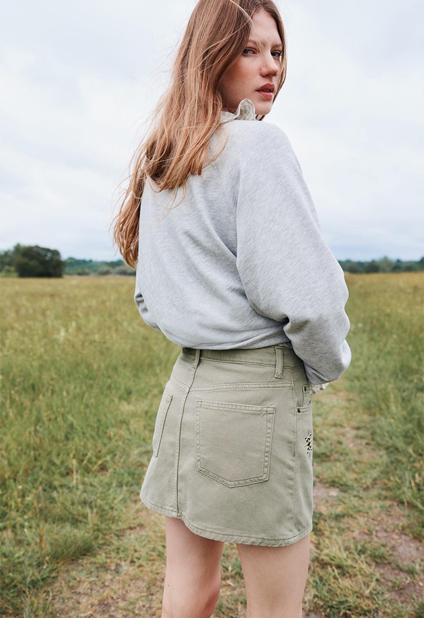 H&M - Denim mini skirt - light khaki green