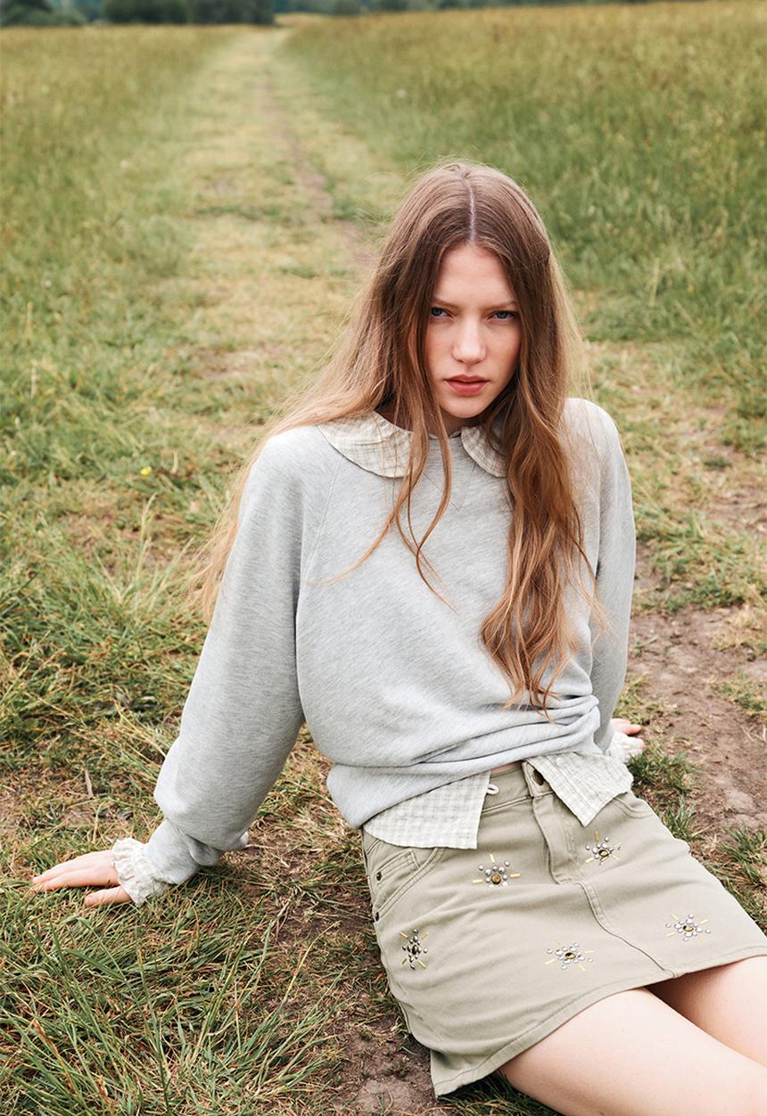 H&M - Denim mini skirt - light khaki green