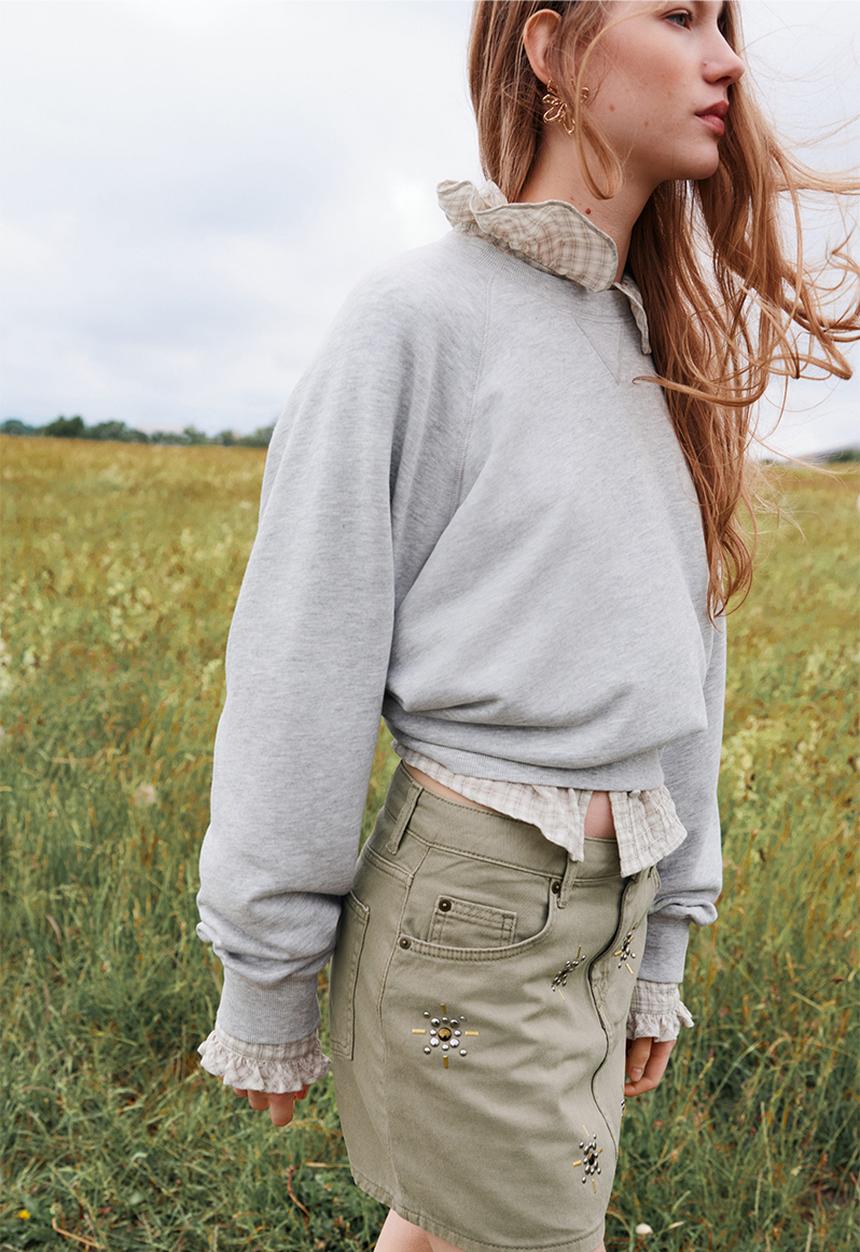 H&M - Denim mini skirt - light khaki green