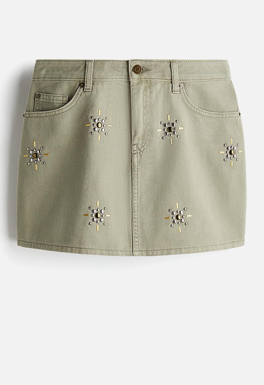 H&M - Denim mini skirt - light khaki green